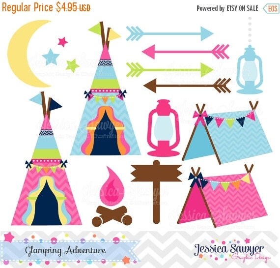 80% OFF - INSTANT DOWNLOAD, glamping clipart, for camping party, commercial use, personal use Il_570xn