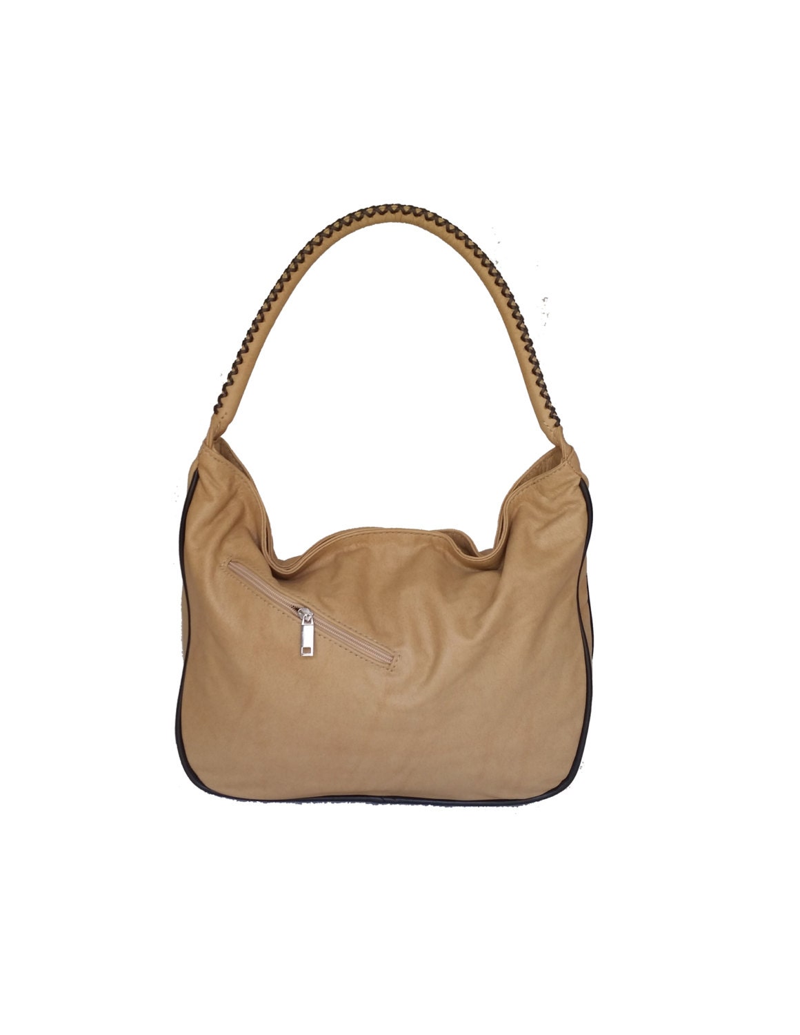 Wash camel leather hobo purse / rustic shoulder bag / unique