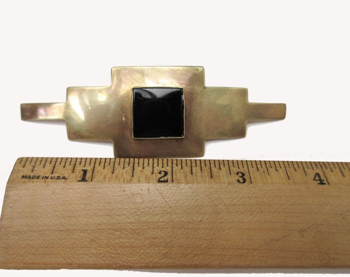 Bar Brooch Brass - Black Onyx - Victoirian Revival pin