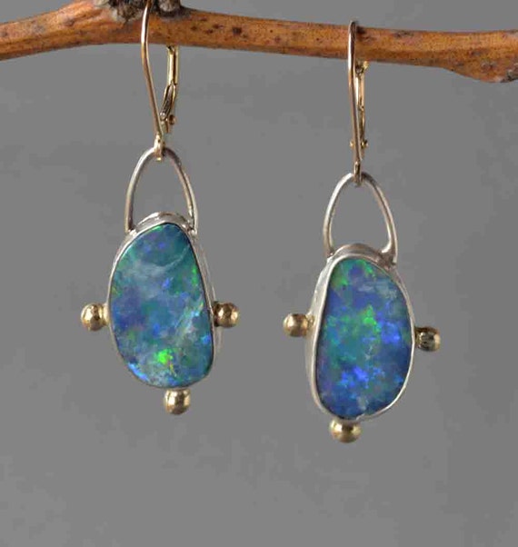 Australian Black Opal Earrings in Silver and by ZeniaLisJewelry