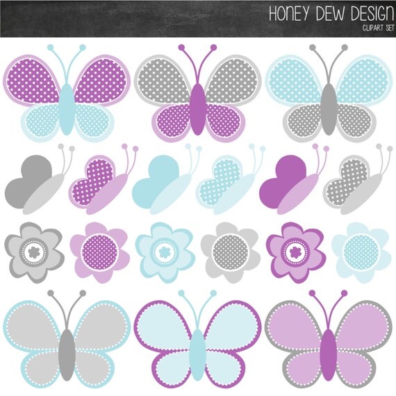 Items similar to Butterflies Clipart - Purple, Blue and Grey - Instant ...