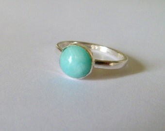 Amazonite ring, sterling silver, oxidised silver ring, aqua ring, mint ring