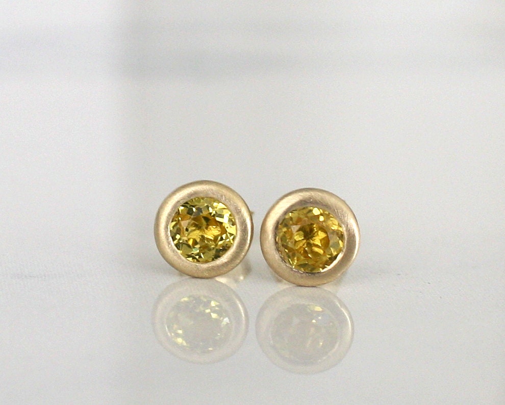 Yellow Sapphire Bezel Stud Earrings in 14K Gold