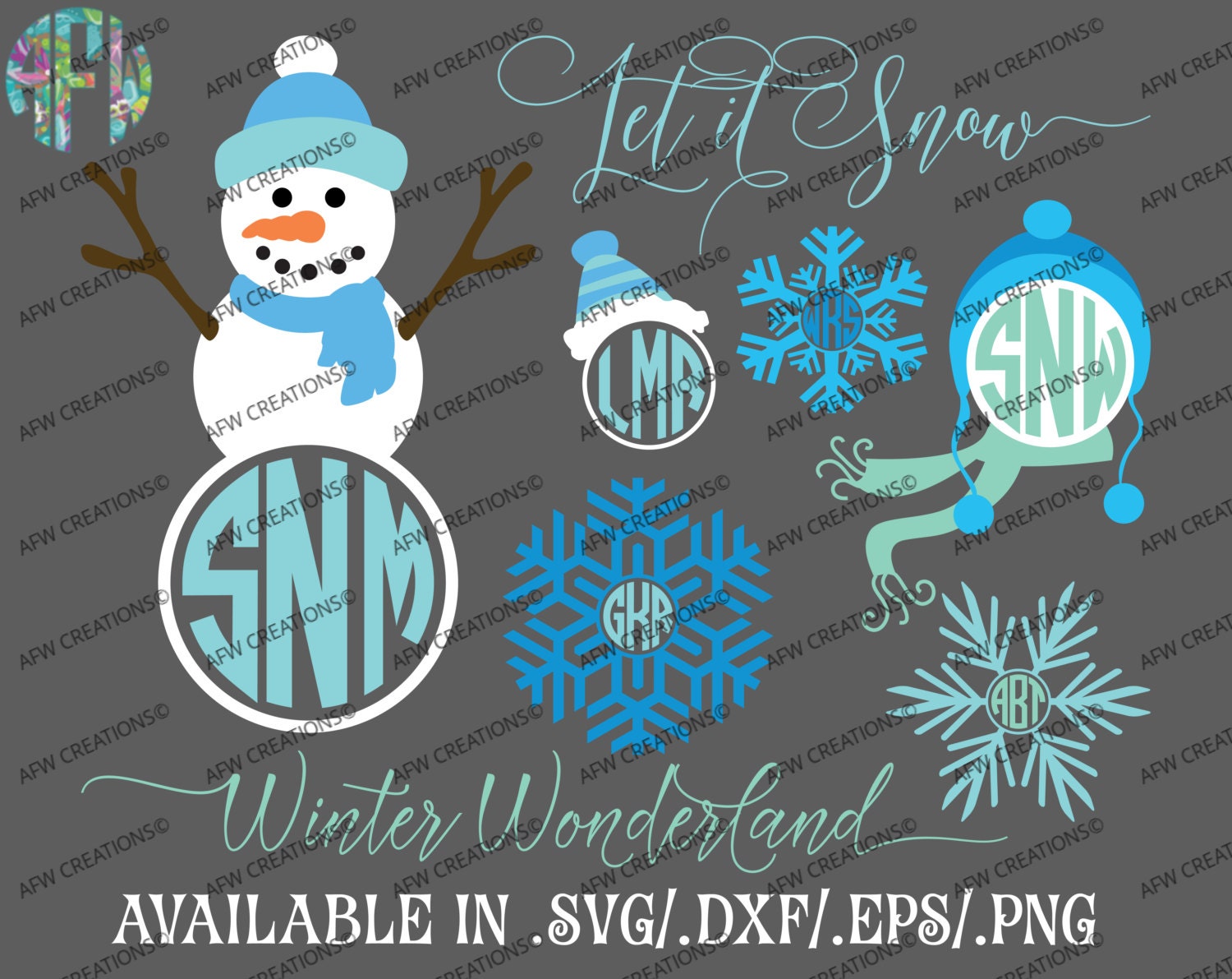 Download Digital Cut File Winter Monogram Set SVG DXF by ...