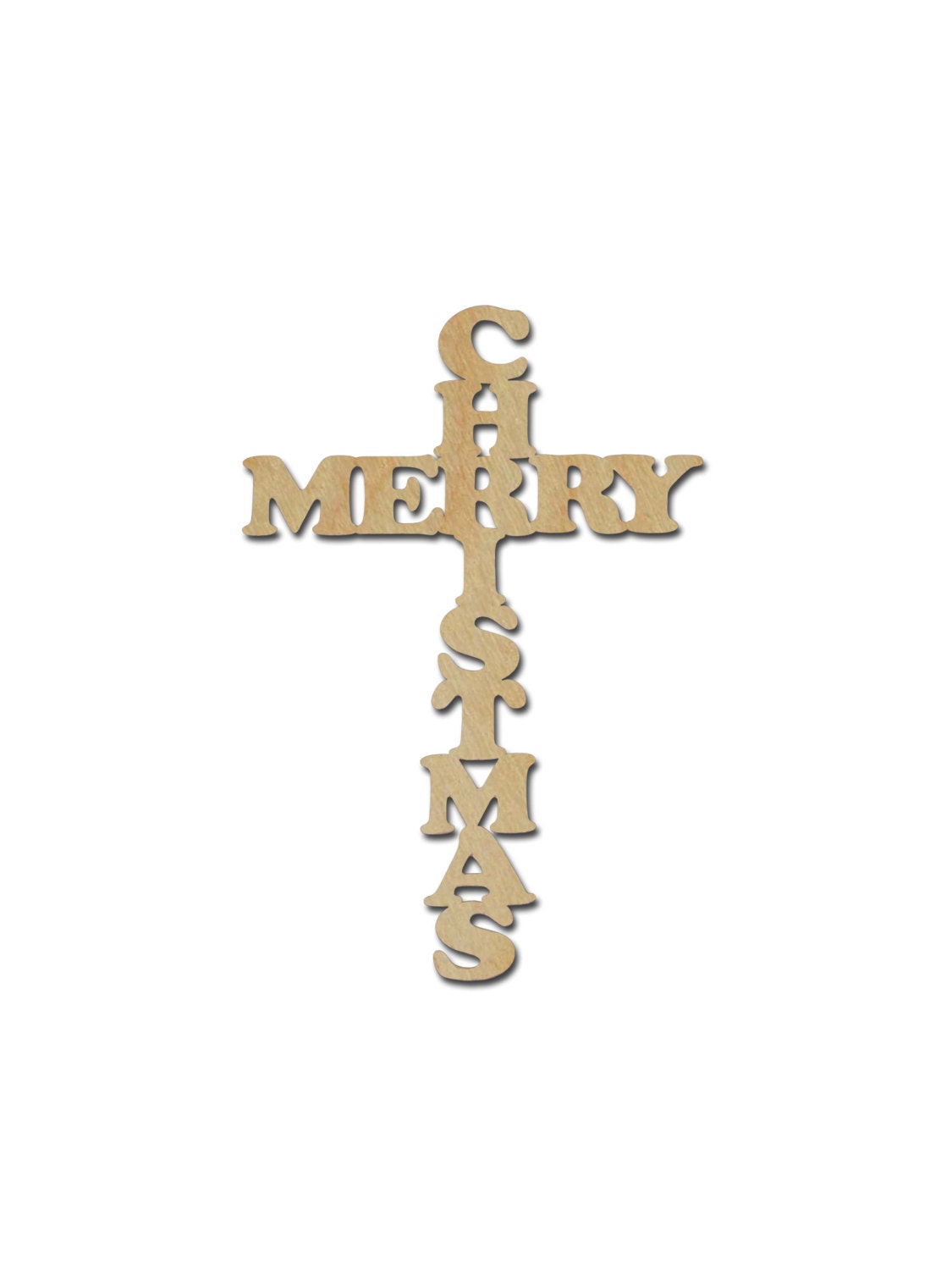 Merry Christmas Cross Unfinished Wooden Cut Out 7 x