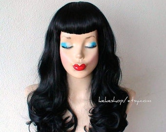 Custom wig. U shaped bangs wig. Pin-up bangs. Black wig. Durable heat friendly wig for daily use or Cosplay.