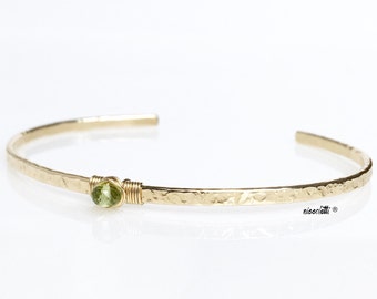Genuine Peridot Skinny Cuff Bracelet / August Birthstone / 14k Gold Peridot Bracelet / Sterling Silver Cuff / August Birthday Gift for Her