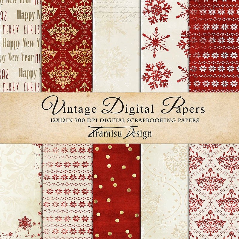 Christmas Scrapbook Papers Digital Paper Pack 28 Vintage