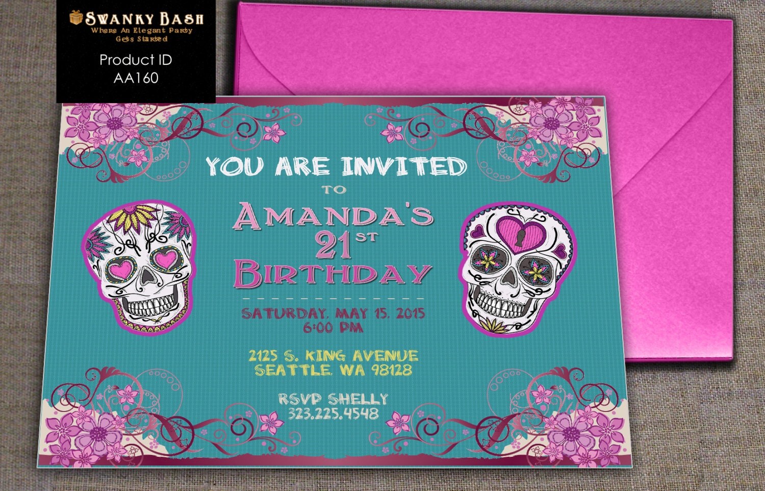 Sugar Skull Birthday Party Custom Designed Invitation