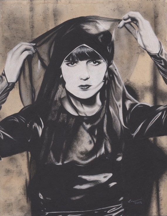 Original Charcoal Drawing of Louise Brooks with Veil