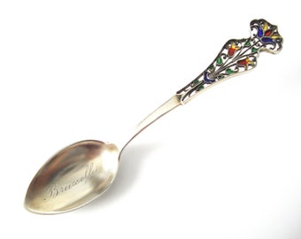 Reserved Austrian George Adam Scheid Floral Plique a Jour Silver Spoon Monogrammed Bruscelles