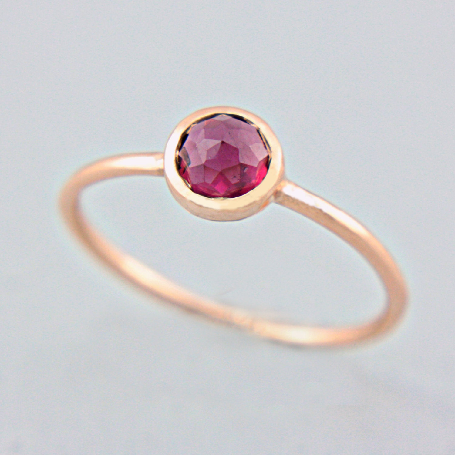 Rhodolite Garnet Rose Gold Ring 14k Gold Rose Cut Pink Garnet