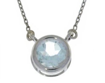 Aquamarine Round Bezel Pendant .925 Sterling Silver