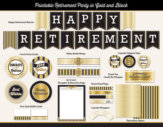 Retirement Party Printable Package Gold Tones & Black By