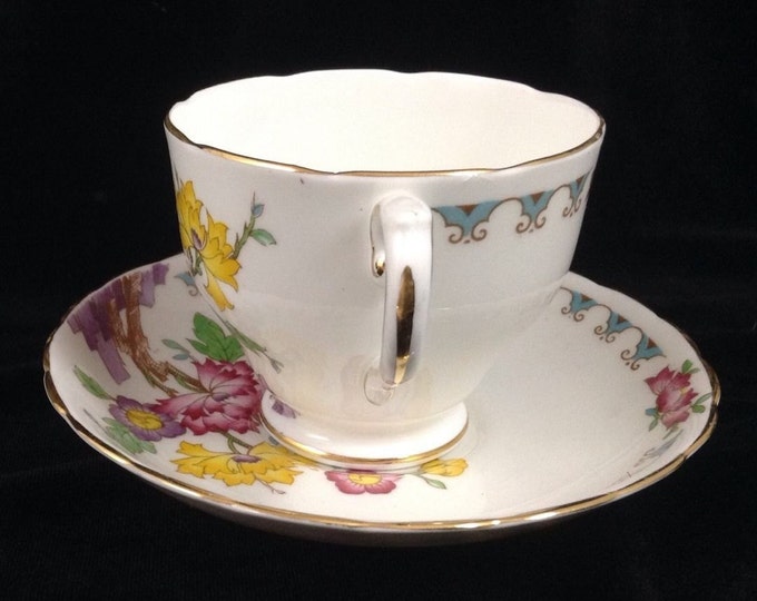 Tuscan Vintage Teacup Saucer Set, Bone China English Floral Cup Saucer, Gift For Her, Gift For Christmas