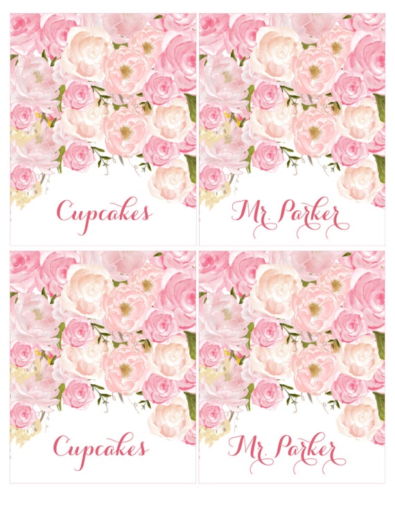 Pink Floral Watercolor Food Tent Cards Flower Food Tent