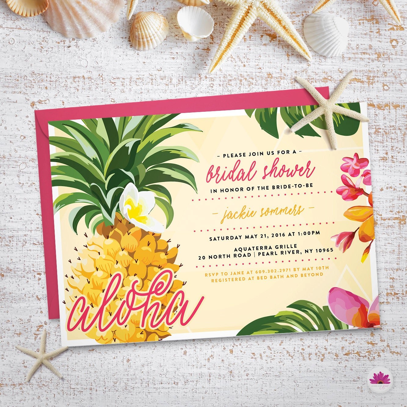 Pineapple Aloha Bridal Shower Invitation Digital file