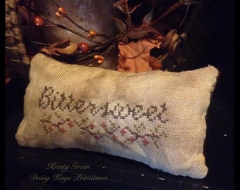Primitive Pillow Tuck | Pin Keep | Primitive Pillow | Bittersweet | Primitive Fall Autumn Decor | Primitive Decor | Stitchery | Sampler |