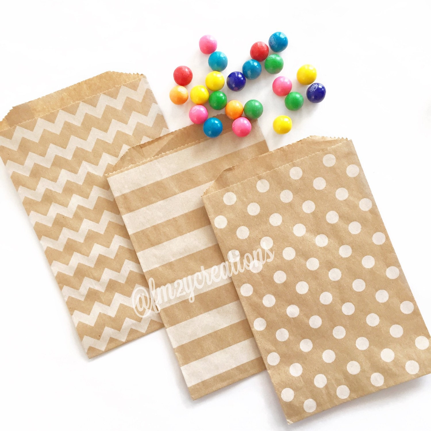 Kraft Favor Bag12 KRAFT and WHITE Notched by LetsPartyCreations