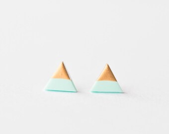 Mint Rose Gold Dipped Triangle Stud Earrings