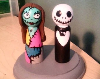Jack and Sally Cake Topper/Nightmare Before Christmas Cake Topper/Peg topper,Jack Skellington/Zombie/Skeleton/TIm Burton