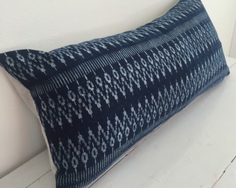 Navy Blue Indigo Batik Hmong Tribal Lumbar Pillow Cover // 11 x 23