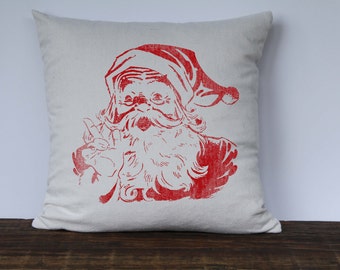 Farmhouse Christmas Pillow CoverSanta Christmas Pillow, Decorative Pillow, Custom Couch Pillow, Vintage Santa Graphic Surprise Santa RED