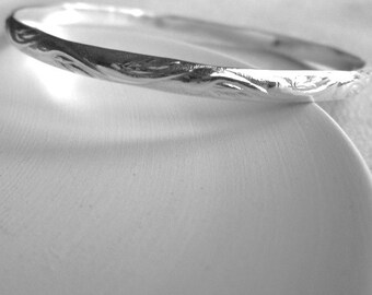 Sterling Silver Bangle Bracelet / Thick Silver Bangle / Patterned Silver / Minimalist /Wedding Jewelry/Silver Bangle /Sterling Bangle