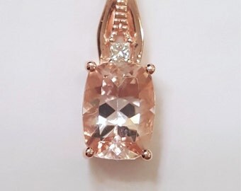 1.20ct Morganite Cushion w Diamond Accent Princess Cut 10k Rose Gold Pendant