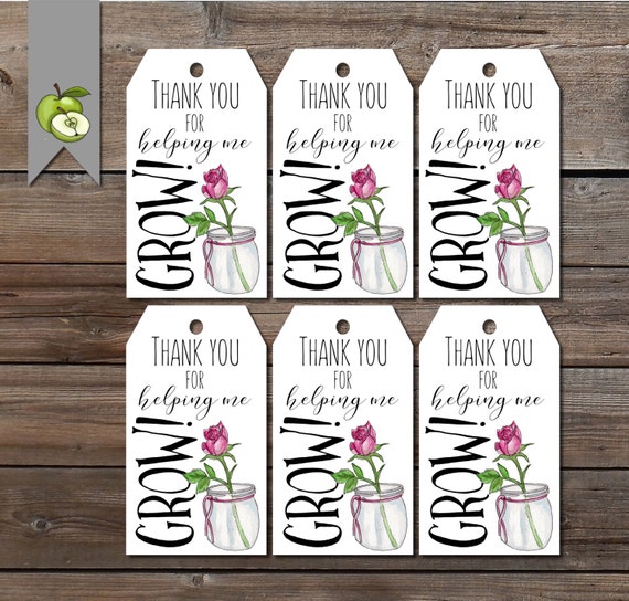 Teacher Gift Tags Thank You For Helping Me Grow Printable