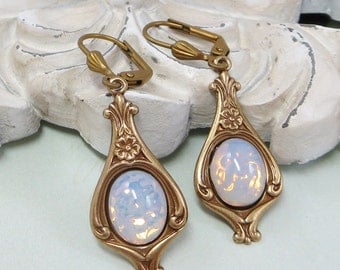 White Opal Earrings White Fire Opal Earrings Art Deco Victorian Bridal Wedding Jewelry Gift
