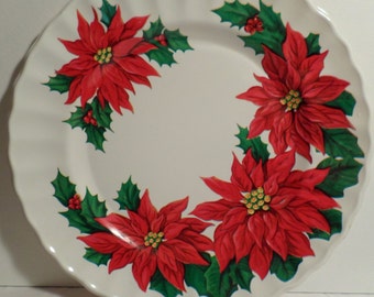 Poinsettia, Vintage, Christmas, 1950s, Christmas Decoration, Santa cookie plate, antique, shiny bright, 1960s, Serving plate, Nostalgic
