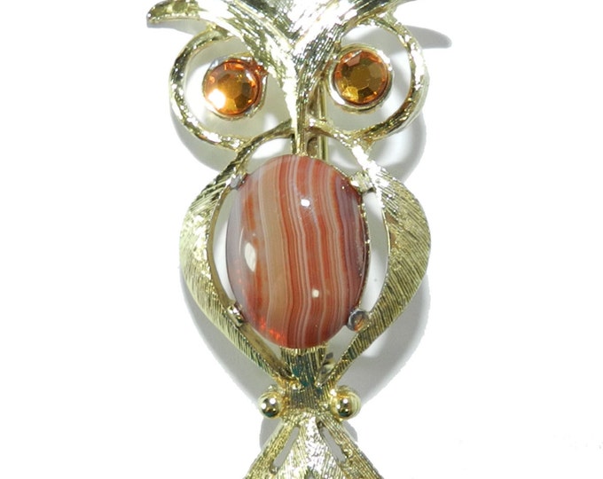Owl Figural Brooch Pin, Owl pin, Owl Jewelry, Art Glass Cabochon Owl, vintage owl brooch pin, owl pin, owl brooch, Fall Trend