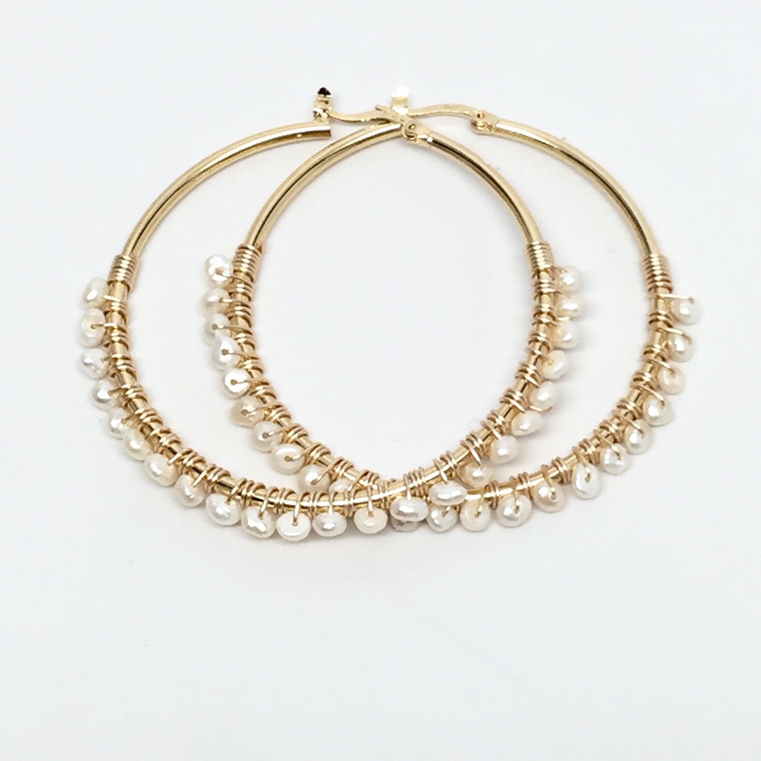 Pearl Hoop Earrings Large