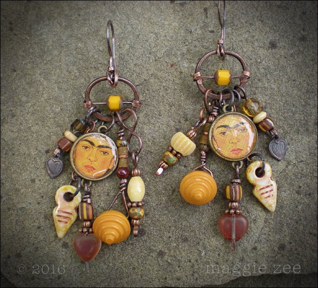 Frida Kahlo Viva La Vida Lucky Mojo Amulet Earrings