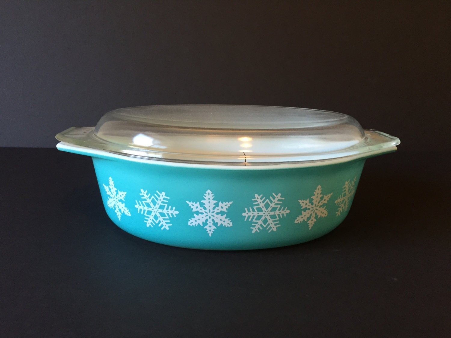 Vintage Snowflake Pyrex Dish Turquoise 2 1 2 Quart Oval Pyrex