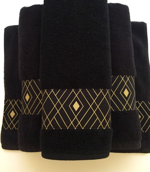  Black  Gold Towels  custom towels  black  bathroom  black 