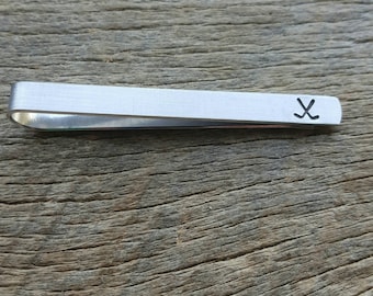 Golf Clubs - Hockey sticks Hand Stamped Aluminum Tie Bar-Tie Clip Gift For Him - Groomsmen-