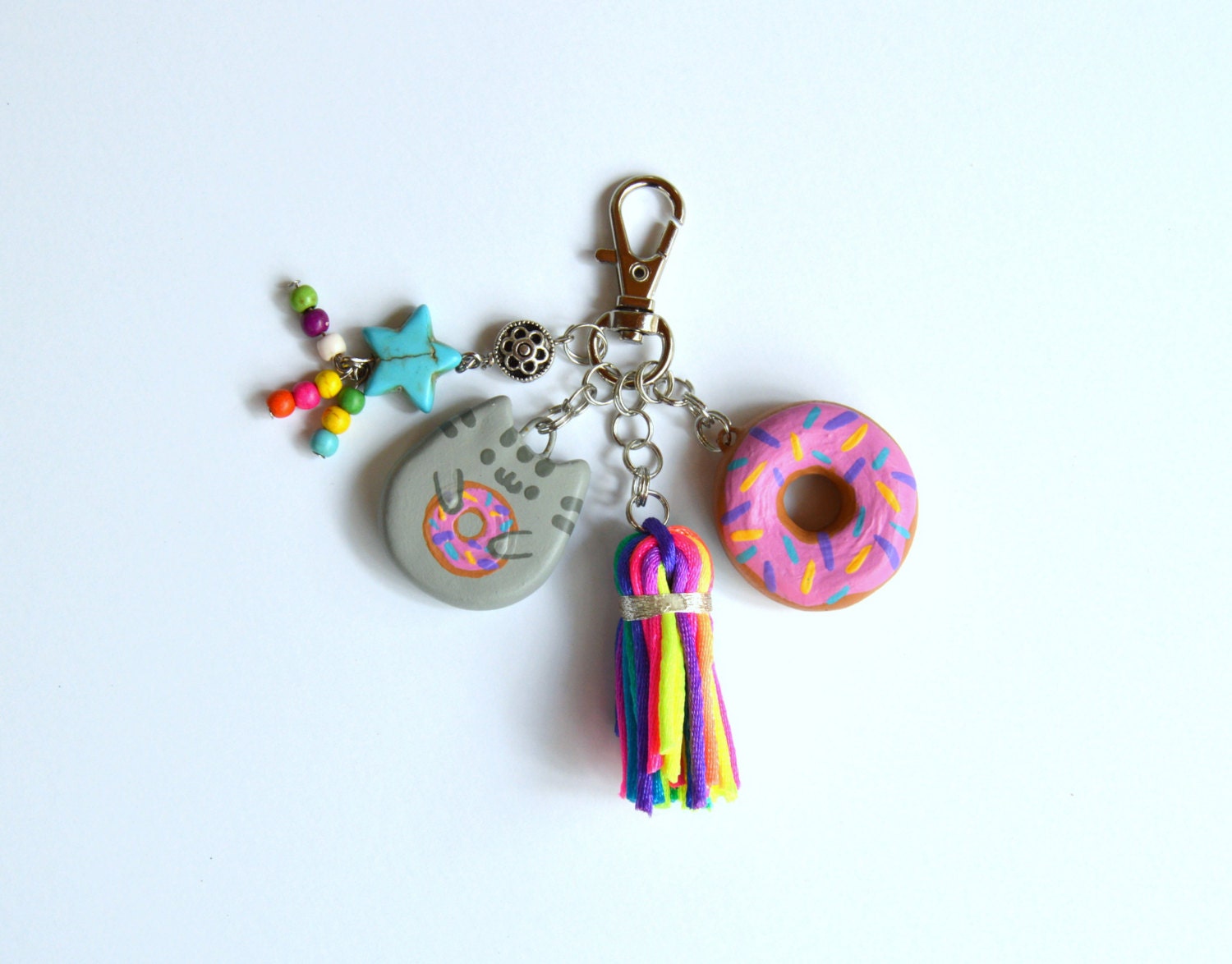 pusheen donut keychain