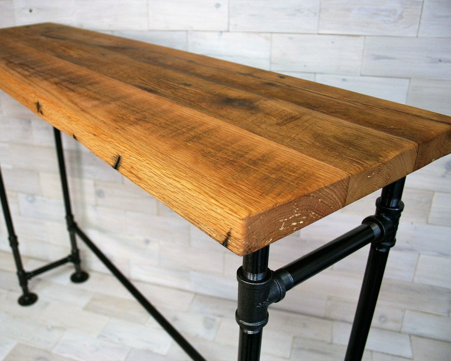 Arcadian Bar Table made from Antique Tobacco Oak Wood & Ironworks Legs