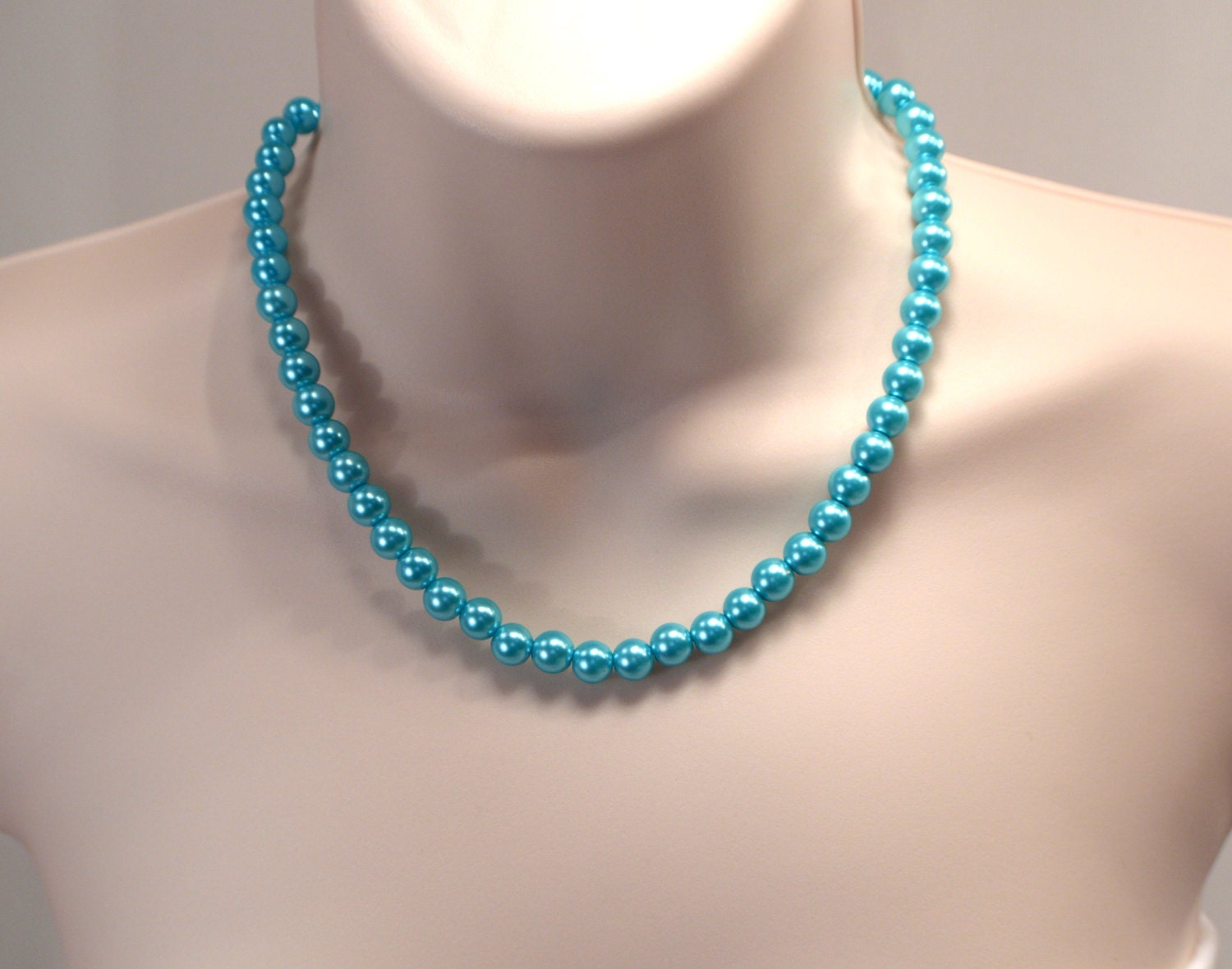 Turquoise Pearl Bead Necklace Simple Pearl Necklace Light