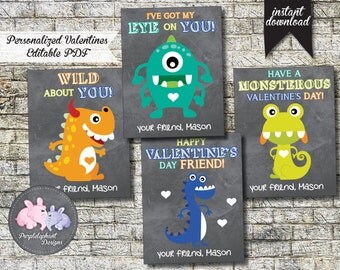 Little Monster Valentines Cards / Personalized Valentines / Kids Valentines / Custom Valentine Card / Class / Instant Download / Printable