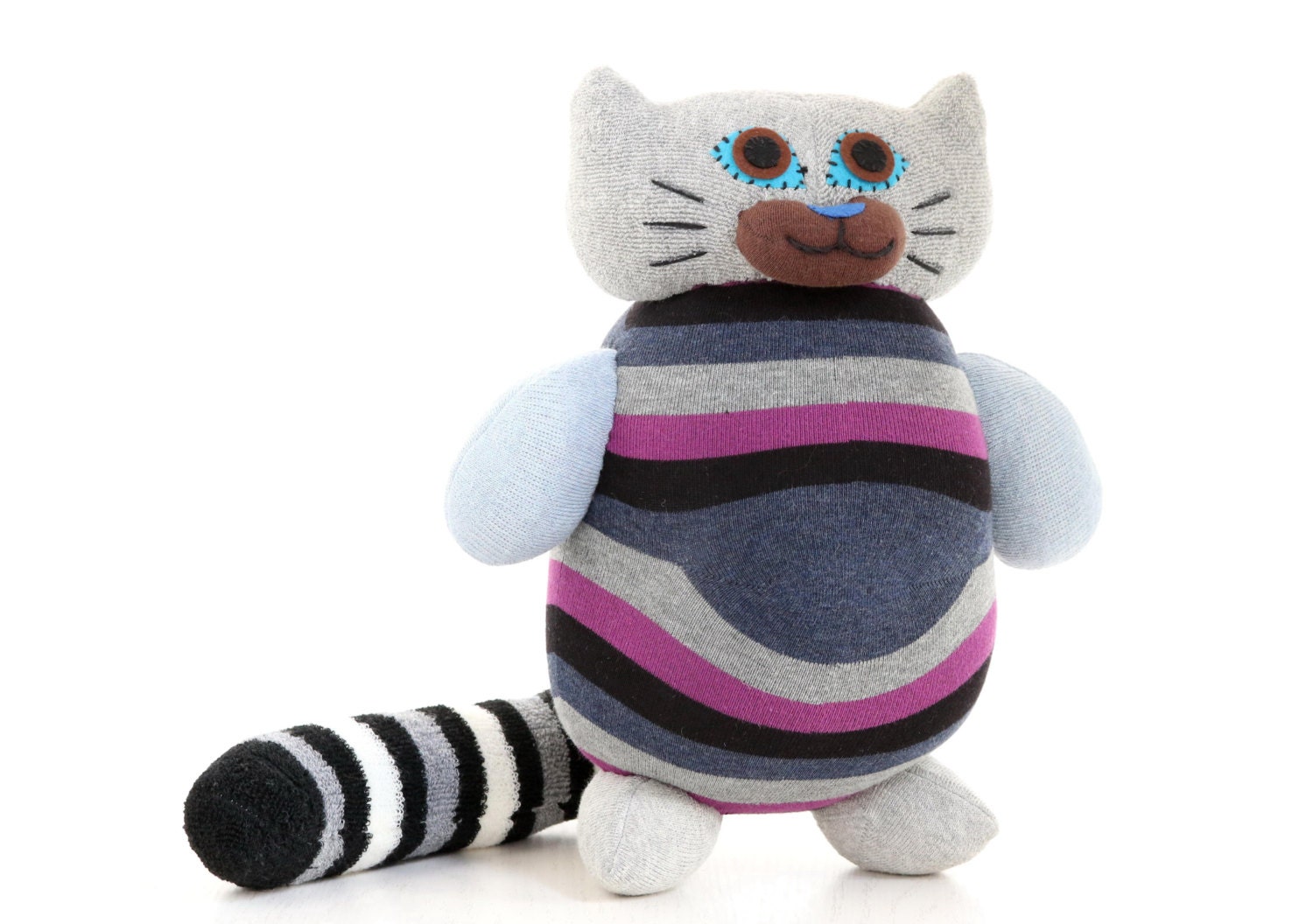 Handmade Big Stuffed grey cat mom for kids by ToysApartment