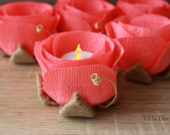 Rustic Wedding Decor, 6 Rustic Coral Table Flowers, Wedding Lighting, Table Centerpiece, Rustic Table Decorations, Rustic Wedding Flowers