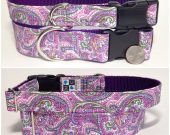 Purple, lilac and pink paisley dog collar