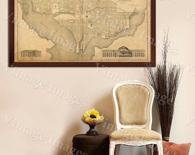 Washington DC Map Antique Restoration Hardware Style Map of the District of Columbia Map of Washington DC Large Wall Map of The Capitol