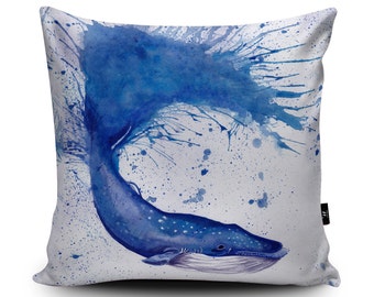 Whale Cushion, Whale Pillow, Blue Whale Cushion Cover, Whale Pillow Case, Sea Cushion, Ocean Pillow, Fish Cushion, Marine Pillow,Vegan Suede