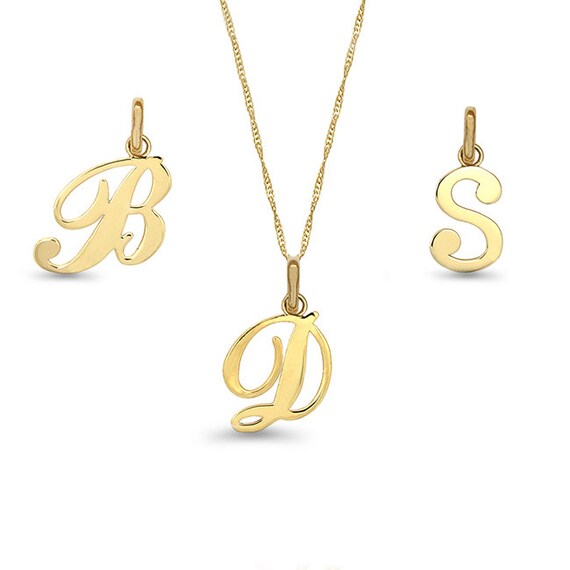 14k solid gold initial pendant on an 18 solid gold