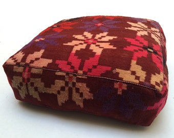 Vintage Square Ottoman Kilim Pouf 24" square Pouf OTTOMAN PILLOW moroccan pillow handmade Kelim kilim Moroccan pouf ottoman, kilim pouf