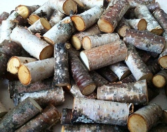 100 mini birch log pieces